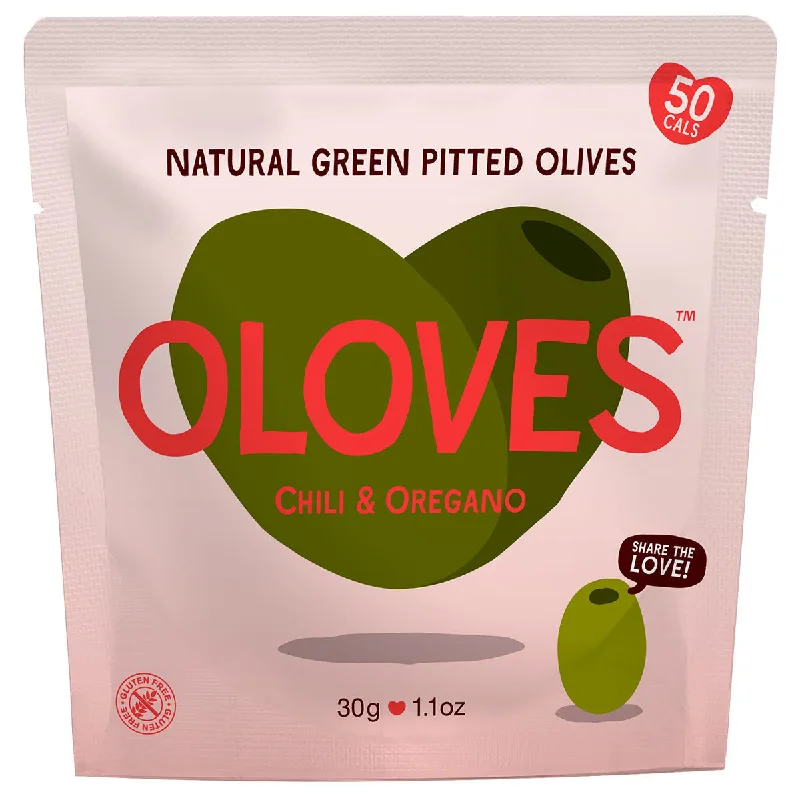 ---Oloves Chilli & Oregano Natural Green Pitted Olives, 20 x 30g