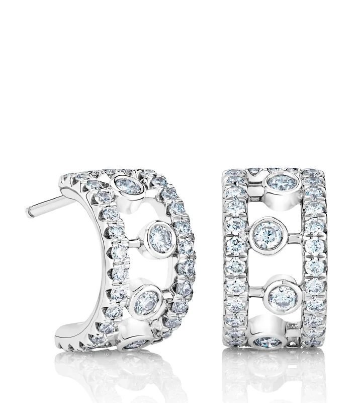 ---White Gold And Diamond Dewdrop Hoop Earrings