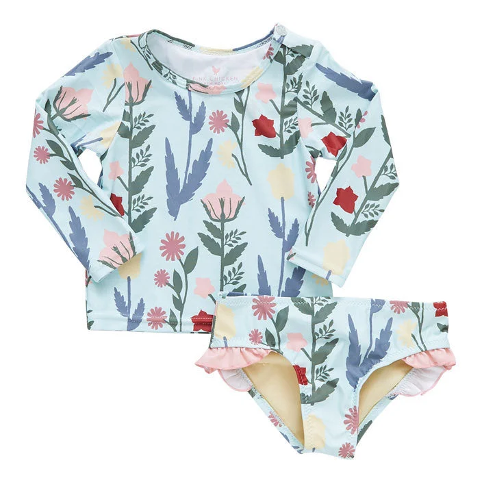 - Organic cotton dog bibsPink Chicken Baby Rash Guard Set - Paper Floral