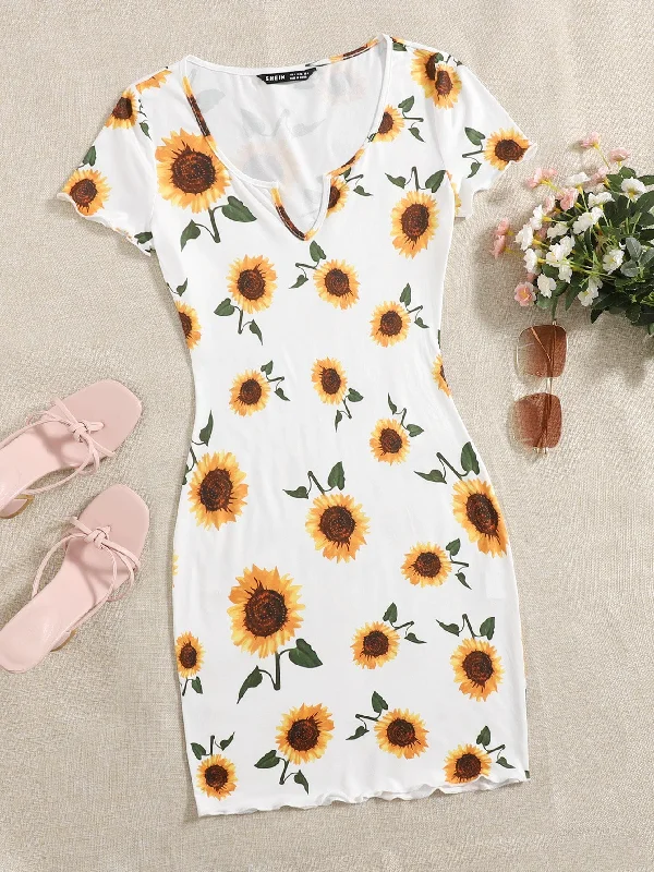 - Climbing pet constant temperature heating padSHEIN WYWH Notch Neck Sunflower Print Dress