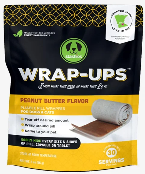 - Pet tear stain cleaning wipesWrap-Ups: Pill Wrapper - Peanut Butter - 30 Servings Bag, Dogs & Cats, Pet Treat Hides Any Size Pills, All Natural Limited Ingredients, USA