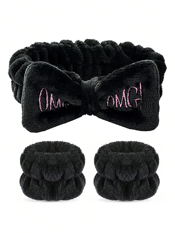 - ​​Christmas pet Christmas clothing3pcs Bow Decor Bath Headband & Wrist Band Set, Modern Black Polyester Bath Hairlace & Wrist Wash Band Set For Bathroom