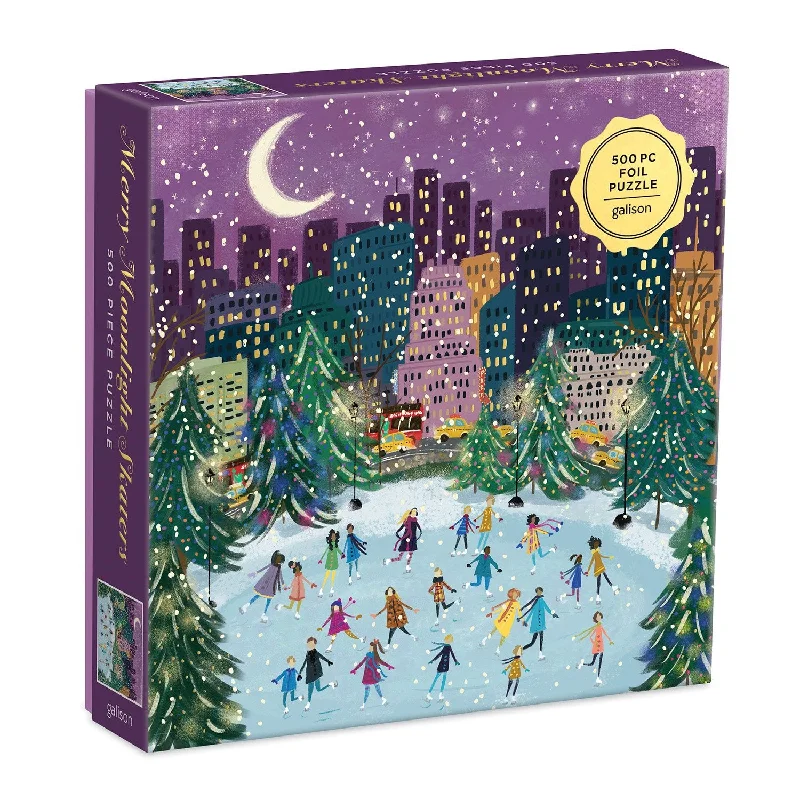 ---Merry Moonlight Skaters 500 Piece Foil Jigsaw Puzzle